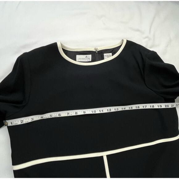 MAEVE | Vintage Liz Claiborne Plus Size 14 Black Pleated Ruffle Ivory Line Dress - Picture 3 of 6